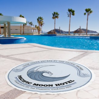 Elegant Customizable Pacific Moon Hotel Logo Round Beach Towel