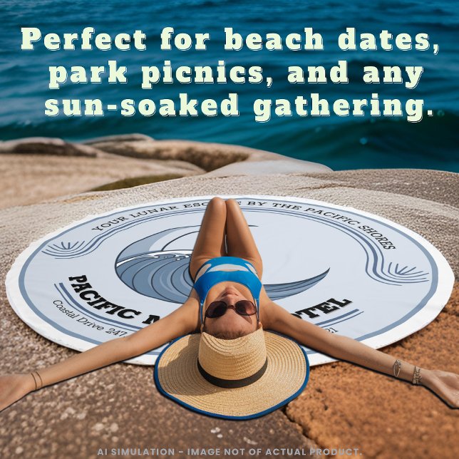 Elegant Customizable Pacific Moon Hotel Logo Round Beach Towel (Creator Uploaded)