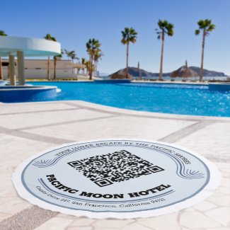 Elegant Customizable 'Pacific Moon Hotel' QR Code Beach Towel