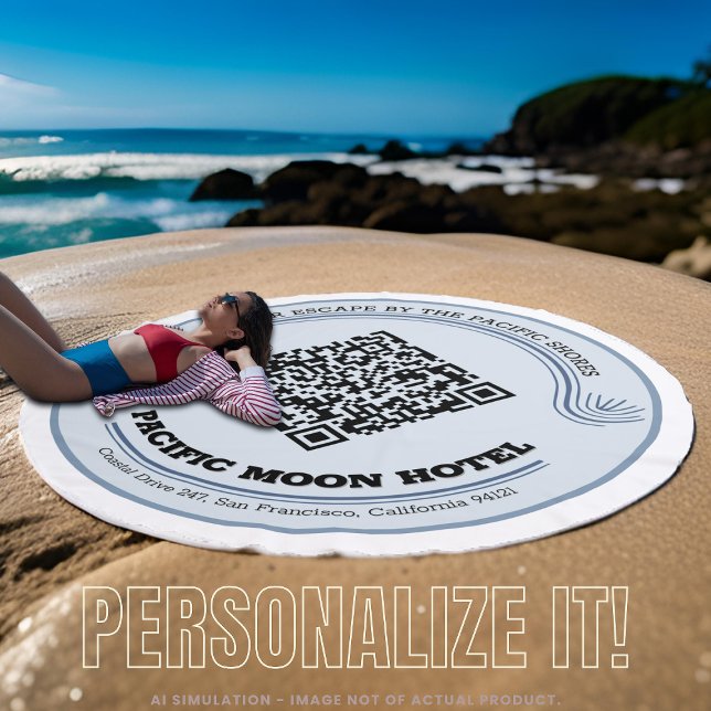 Elegant Customizable 'Pacific Moon Hotel' QR Code Beach Towel (Creator Uploaded)