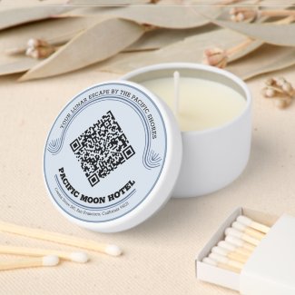 Elegant Customizable 'Pacific Moon Hotel' QR Code Mini Candle Favors