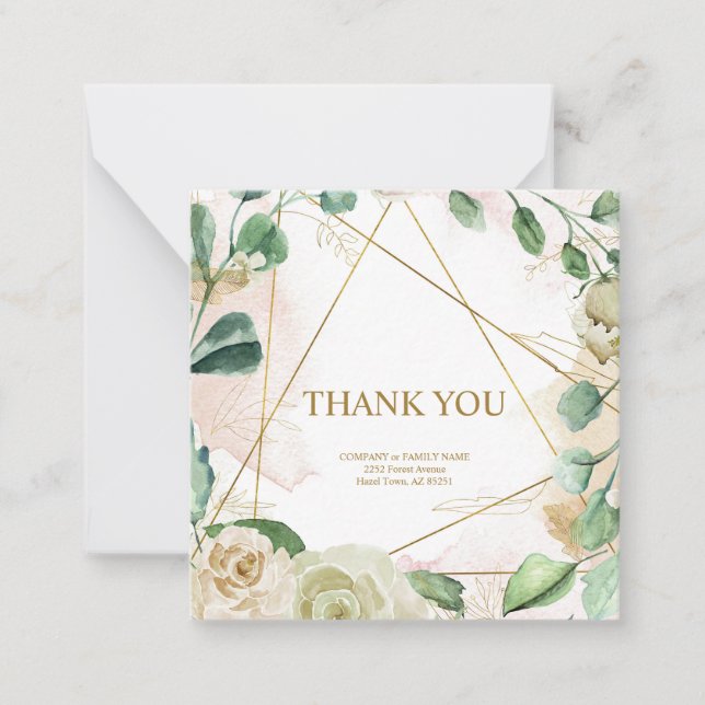 Elegant customizable pastel floral "Thank you" Note Card (Front)
