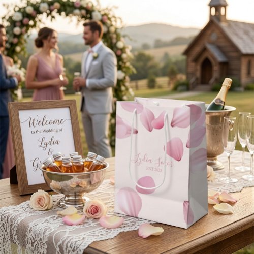 Elegant Customizable Pink Petal Gift Bag