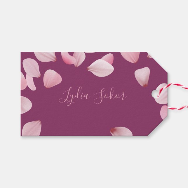 Elegant Customizable Pink Petal Gift Tag (Front (Horizontal))