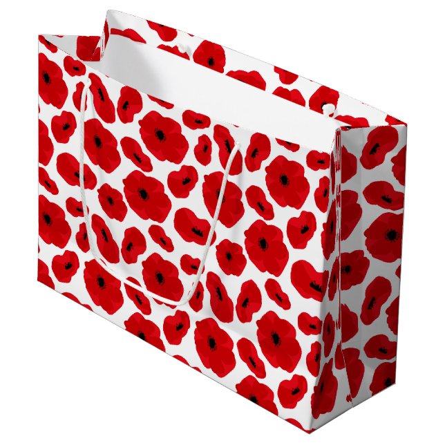 Elegant Customizable Poppy Flower Large Gift Bag (Front Angled)