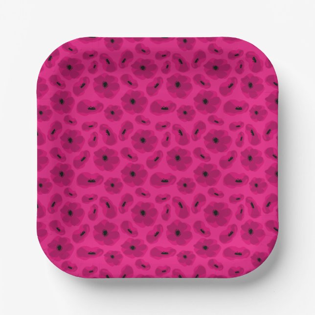 elegant customizable poppy flower  paper plates (Front)