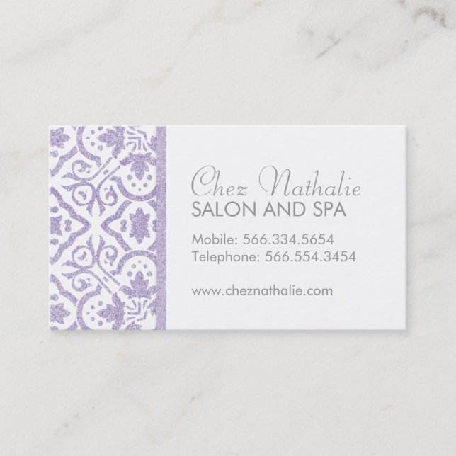 Elegant Customizable Purple Glitter Business Cards (Front)