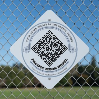 Elegant Customizable QR Code 'Pacific Moon Hotel' Metal Sign