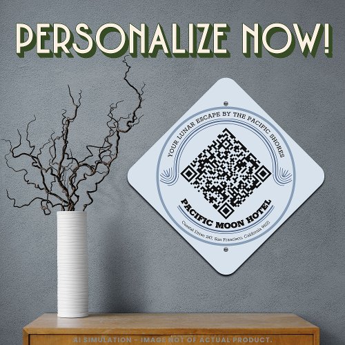 Elegant Customizable QR Code 'Pacific Moon Hotel'  Metal Sign