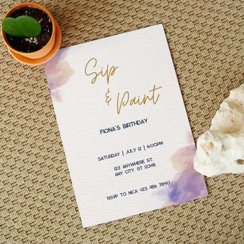 Elegant Customizable Sip and Paint Party Invitation