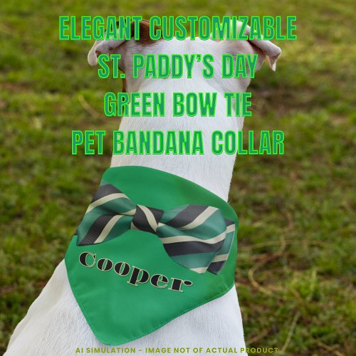 Elegant Customizable St. Paddy’s Day Green Bow Tie Pet Bandana Collar