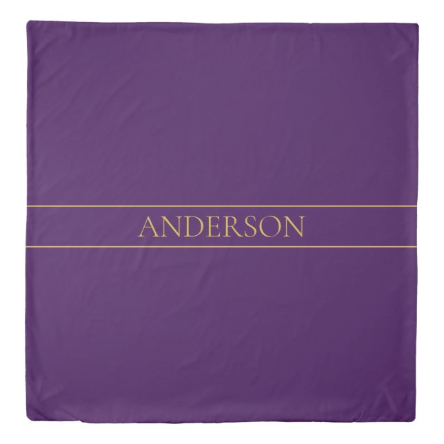 Elegant Customizable Text | Gold & Deep Purple Duvet Cover (Front)