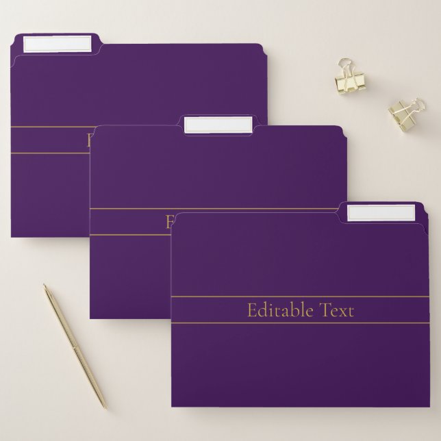 Elegant Customizable Text | Gold & Deep Purple File Folder (Set)