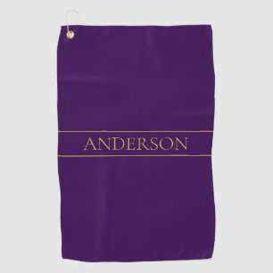Elegant Customizable Text Gold & Deep Purple Golf Towel