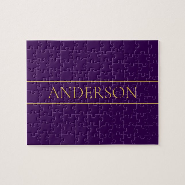 Elegant Customizable Text | Gold & Deep Purple Jigsaw Puzzle (Horizontal)