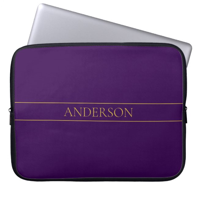 Elegant Customizable Text | Gold & Deep Purple Laptop Sleeve (Front)