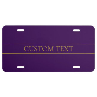 Elegant Customizable Text | Gold & Deep Purple License Plate