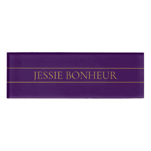 Elegant Customizable Text Gold & Deep Purple Name Tag