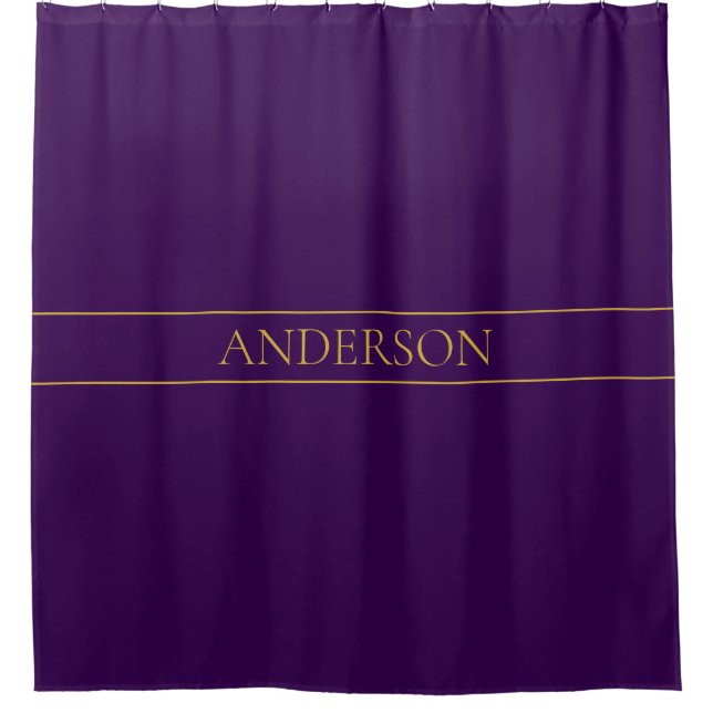 Elegant Customizable Text | Gold & Deep Purple Shower Curtain (Front)