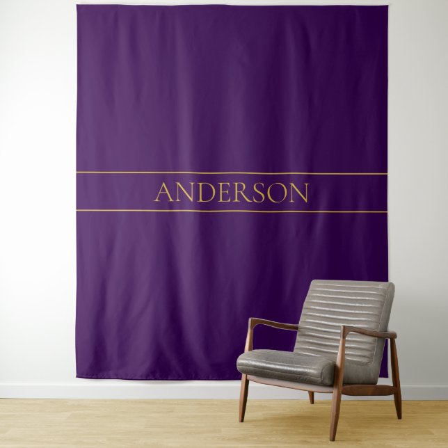 Elegant Customizable Text | Gold & Deep Purple Tapestry (In Situ)