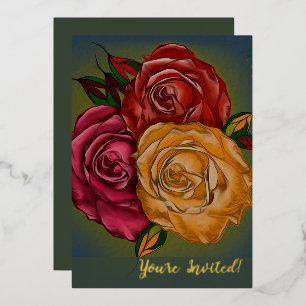 Elegant Customizable Warm Painted Roses Foil Invitation