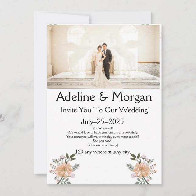 Elegant customizable wedding invitation cards (Front)