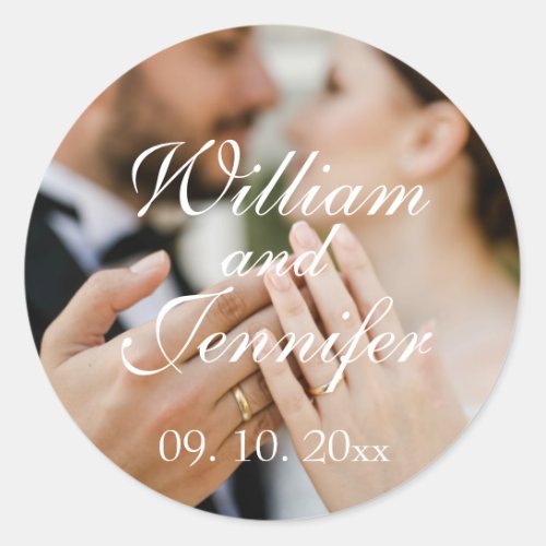 Elegant Customize Photo Name and Date Monogram  Classic Round Sticker