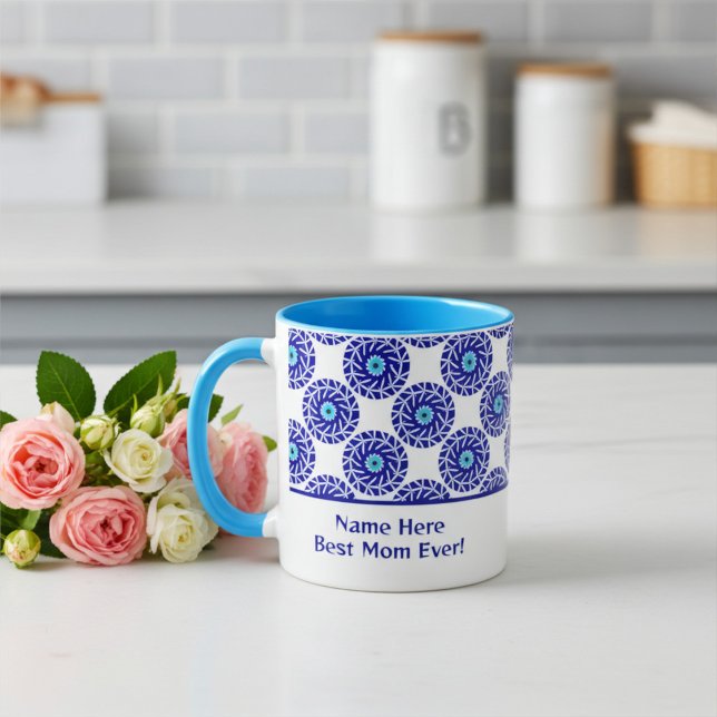 Elegant Customized Blue Evil Eye Geometric Pattern Mug (Creator Uploaded)
