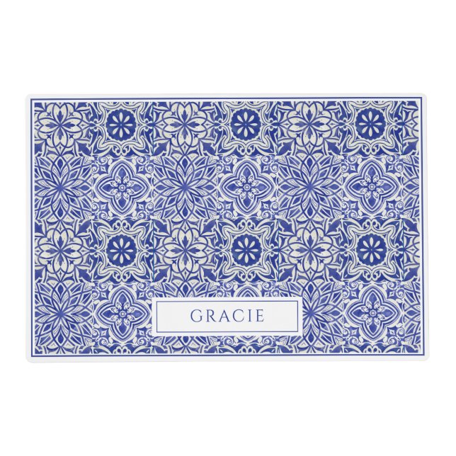 Elegant Customized Blue White Laminated Placemat (Front)