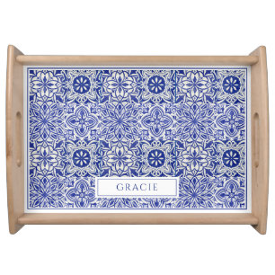 Elegant Customized Blue White Laminated Serving Tray