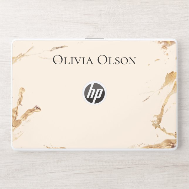 Elegant customized golden marble background HP laptop skin (Front)