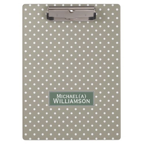 Elegant Customized Pebble Grey and White Polka Dot Clipboard