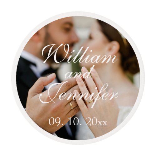 Elegant Customized Photo Name and Date Monogram  Edible Frosting Rounds