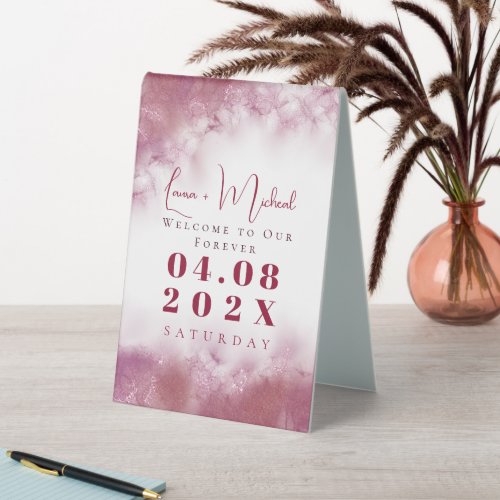 Elegant Customized photo  Name marble watercolor Table Tent Sign