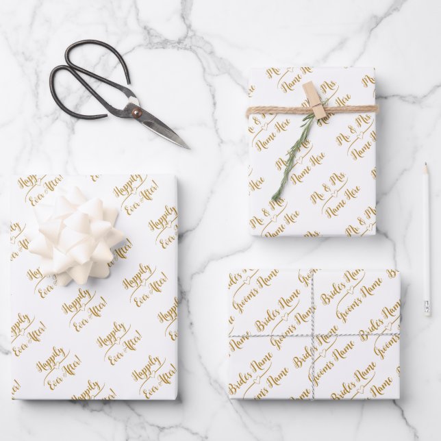 Elegant Customized Wedding Bride Groom Gold White Wrapping Paper Sheets (Front)