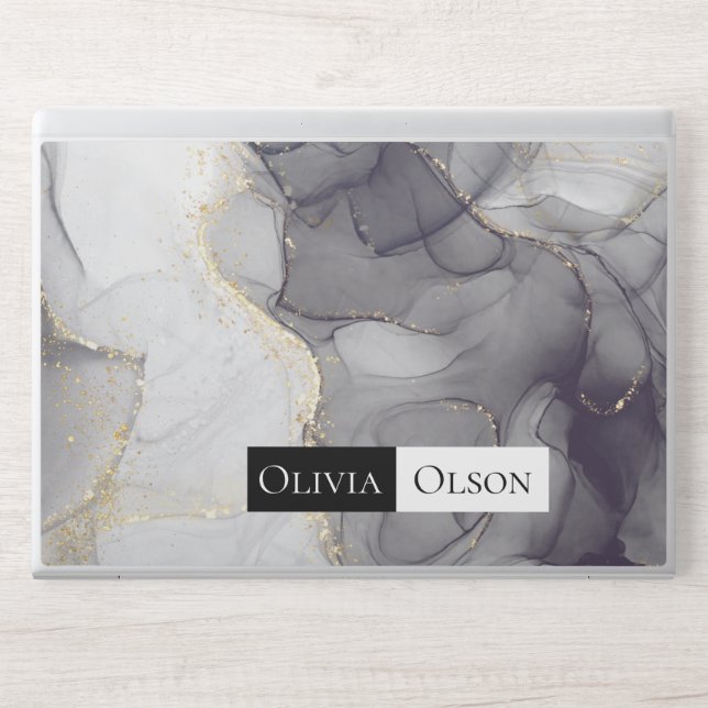 Elegant customized white black and gold marble HP laptop skin (Front)