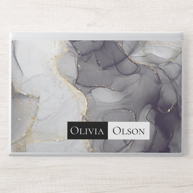 Elegant customized white black and gold marble HP laptop skin (Front)