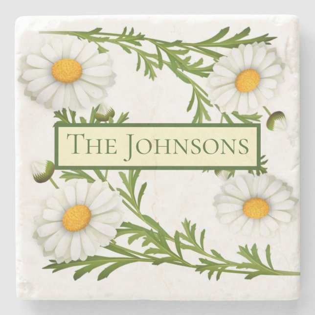 Elegant Cut Daisies Stone Coaster (Front)