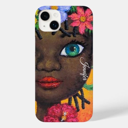 Elegant Cute African American Girl Floral Girly Case_Mate iPhone 14 Plus Case