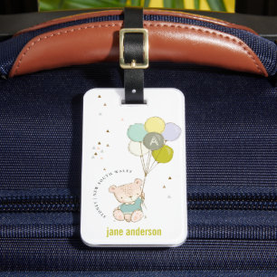 Elegant Cute Aqua Bear Balloon Boys Monogram Luggage Tag
