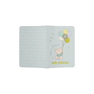 Elegant Cute Aqua Bear Balloon Boys Monogram Passport Holder
