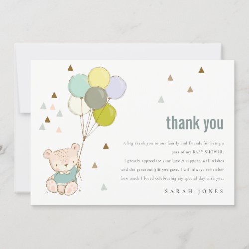 Elegant Cute Aqua Bearly Wait Balloon Baby Shower Thank You Card