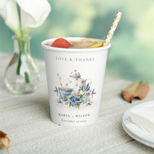 Elegant Cute Aqua Blue Floral Teapot Cup Wedding (Insitu)