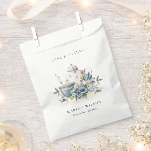 Elegant Cute Aqua Blue Floral Teapot Cup Wedding Favor Bag
