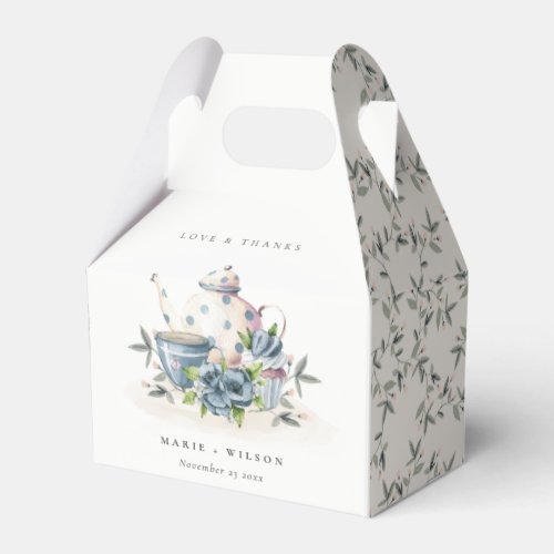 Elegant Cute Aqua Blue Floral Teapot Cup Wedding Favor Boxes