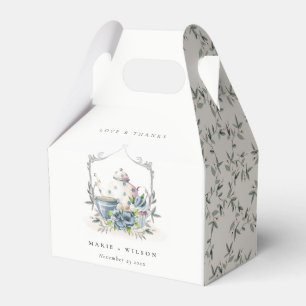 Elegant Cute Aqua Blue floral Teapot Cup Wedding Favor Boxes