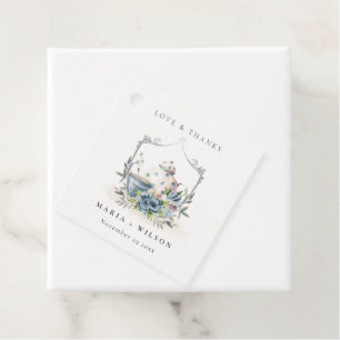 Elegant Cute Aqua Blue floral Teapot Cup Wedding Favor Tags