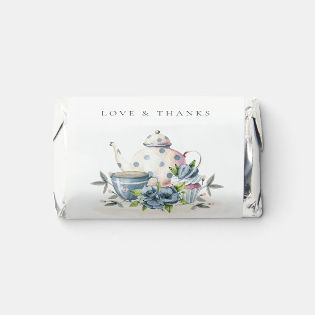 Elegant Cute Aqua Blue Floral Teapot Cup Wedding Hershey's Miniatures (Front)