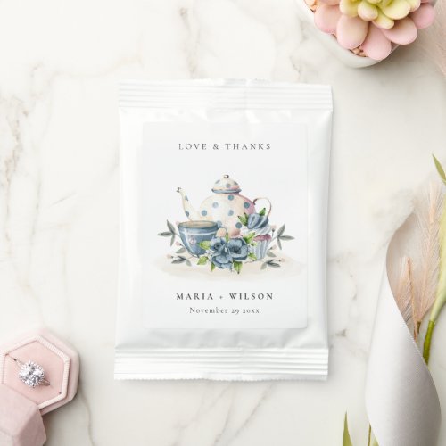 Elegant Cute Aqua Blue Floral Teapot Cup Wedding Lemonade Drink Mix