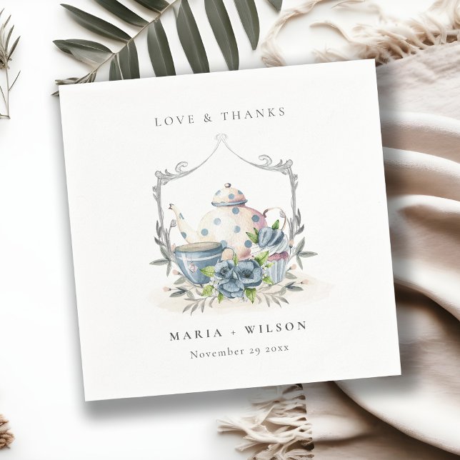 Elegant Cute Aqua Blue floral Teapot Cup Wedding Napkins (Creator Uploaded)